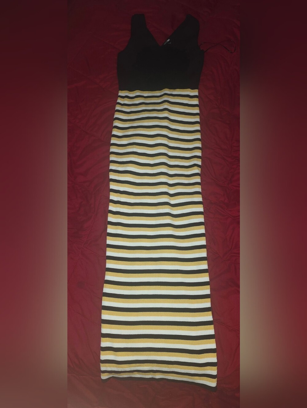 Fashion Nova Black Bodice Striped Yellow White Maxi Dress